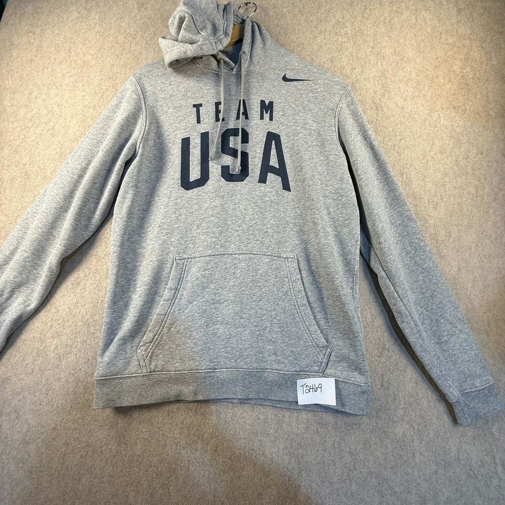 Nike Team USA Hoodie Mens Small Gray Fleece Pullover Sweatshirt Graphic Logo